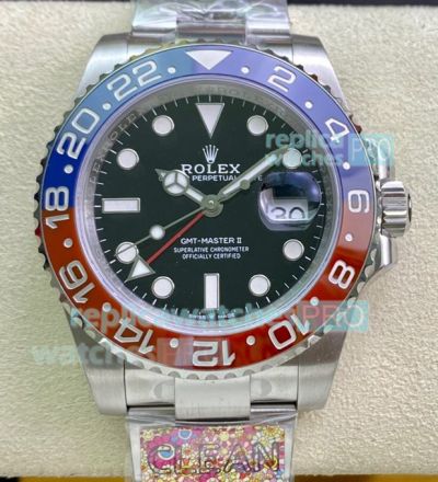 Clean Factory Rolex GMT-Master II Pepsi Watch Black Dial 3186 Movement 40MM